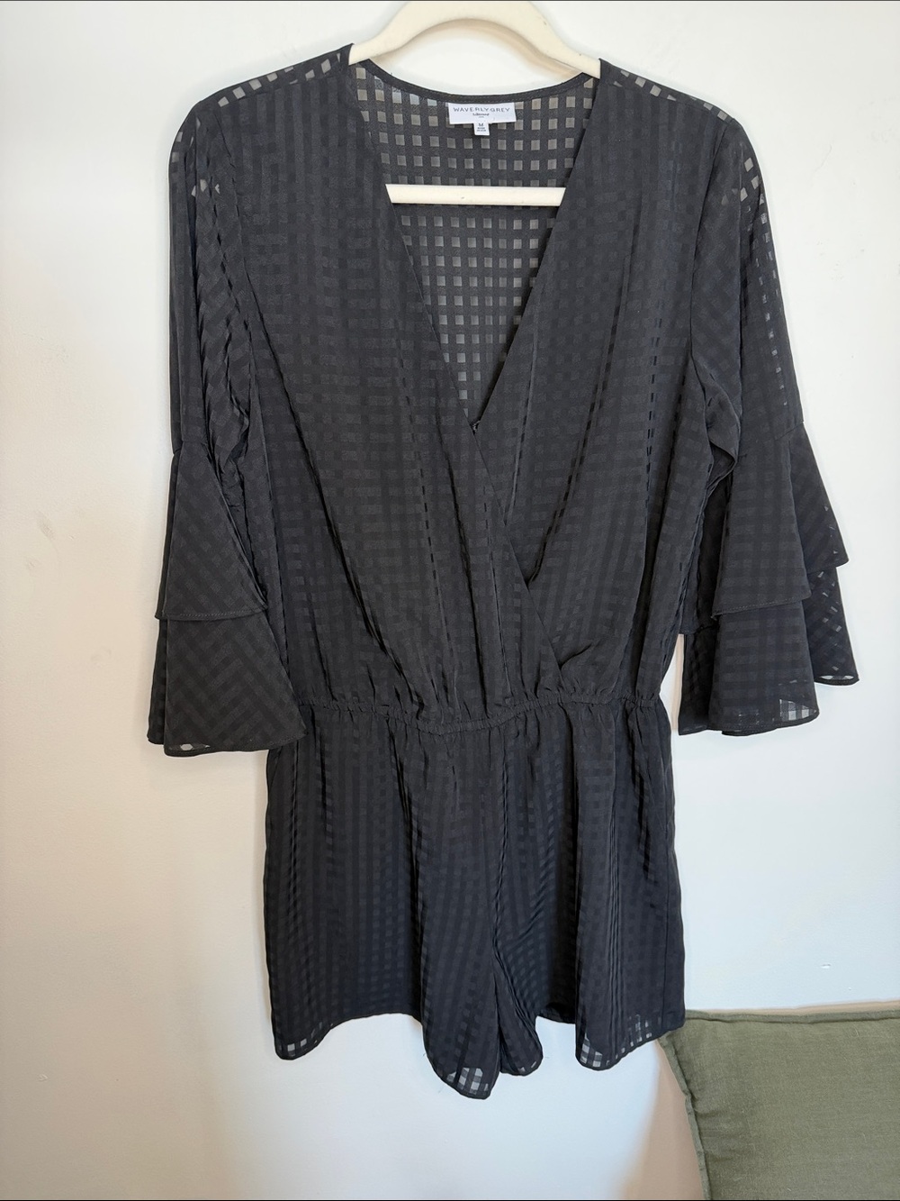 Waverly Grey Black Textured V-Neck Romper RealReal